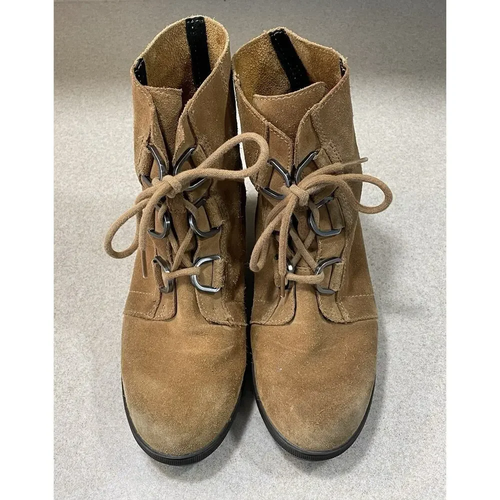 Sorel Youth Joan of Arctic Wedge Ankle Booties Kids Size 5 EUR 37 Brown Leather